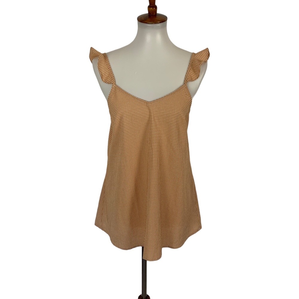 Anthropologie Doe & Rae Yellow Gingham Ruffle Tie Back Blouse Small Boho Chic